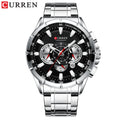 New Casual Sport Chronograph Men'S Watches Stainless Steel Band Wristwatch Big Dial Quartz Clock with Luminous Pointers
